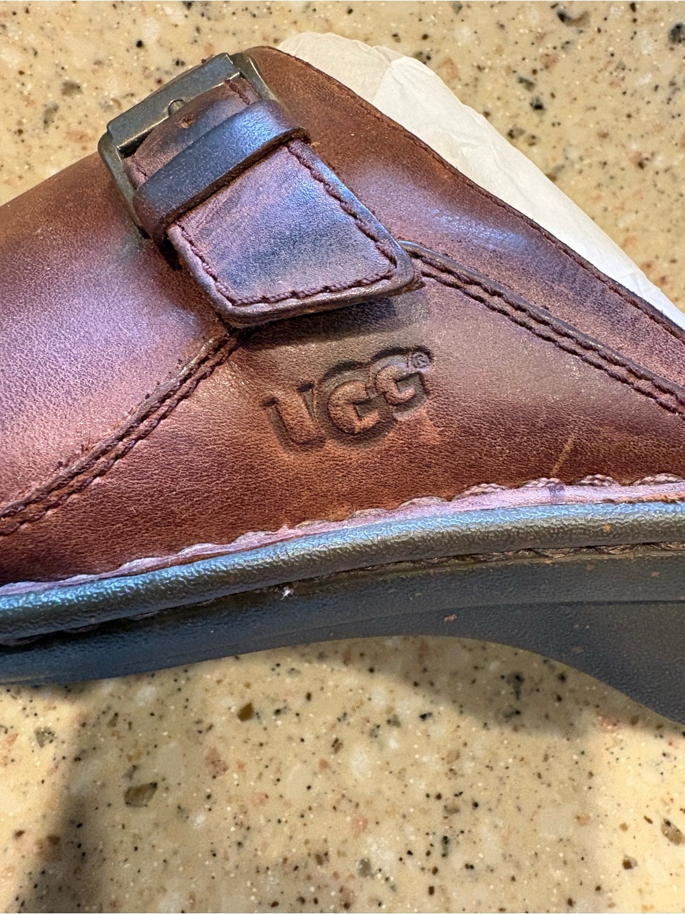 Vintage UGG Australia Livia Brown Leather Buckle Clogs, Size 9 - Picture 6 of 10